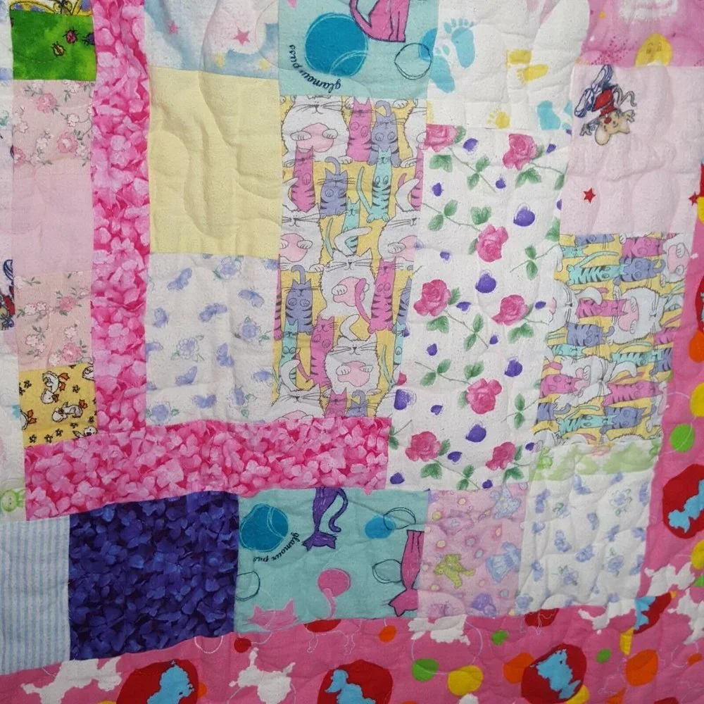 Pink White Quilted Poodle Dogs Baby Girls Blanket Security Lovey 40 x 40